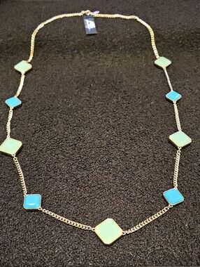 Necklace with Turquoise and Jade Green Square Stones By ABS Allen Schwartz